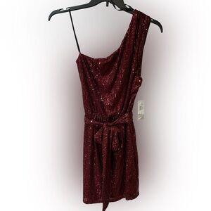 One-Shoulder NWZ Premier Amour Burgundy Sequin Mini Dress size 8